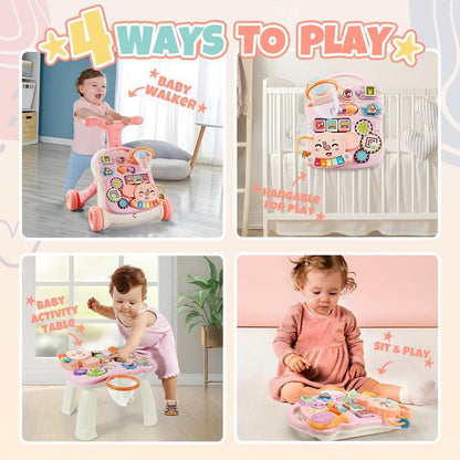 TOY Life 3 in 1 Baby Push Walker and Activity Center，Sit to Stand Walker