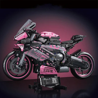 1:5 2060+pcs pink motorcycle building block assembly model