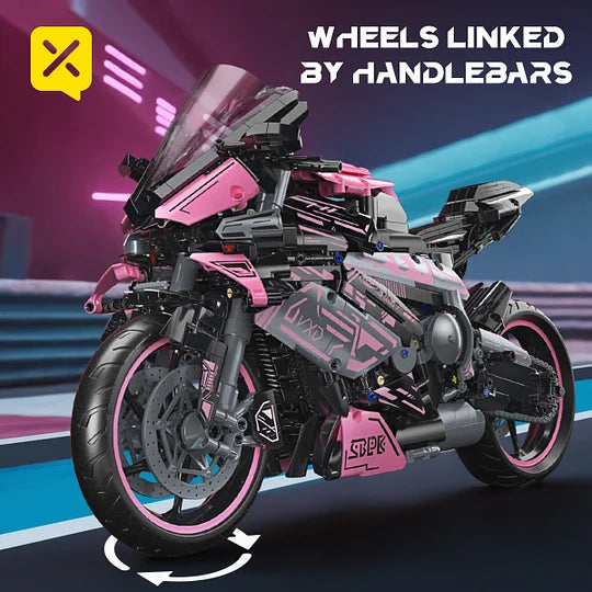 1:5 2060+pcs pink motorcycle building block assembly model
