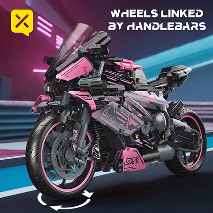 1:5 2060+pcs pink motorcycle building block assembly model