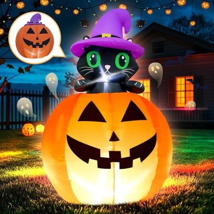 👻Halloween Fast Delivery✈️Hay & Harvest 48" Inflatable Peek-A-Boo Cat Jack-O-Lantern🎃