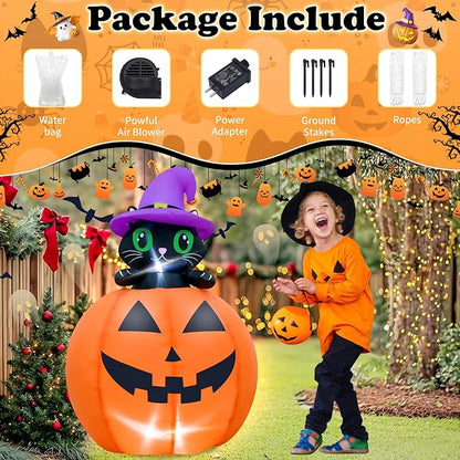 👻Halloween Fast Delivery✈️Hay & Harvest 48" Inflatable Peek-A-Boo Cat Jack-O-Lantern🎃