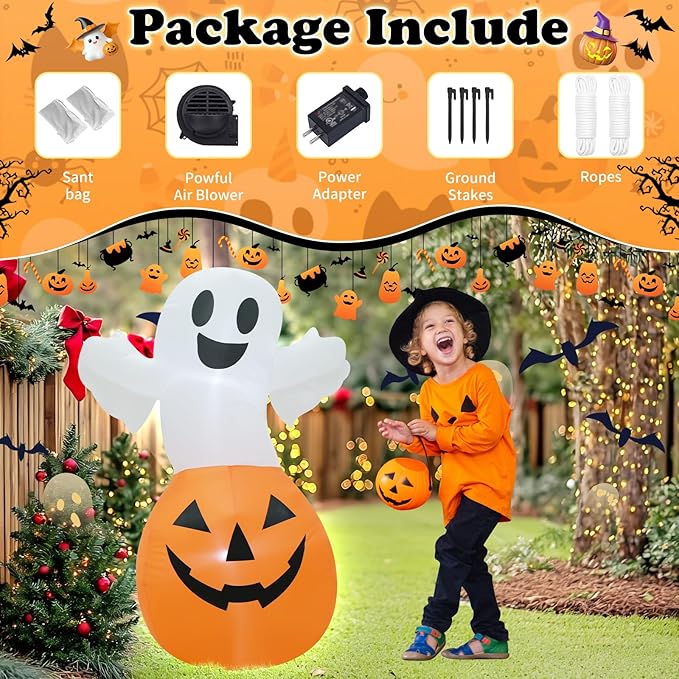 👻Halloween Fast Delivery✈️Hay & Harvest 48" Inflatable Peek-A-Boo Cat Jack-O-Lantern🎃