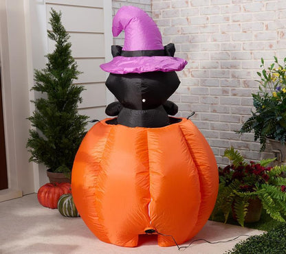 👻Halloween Fast Delivery✈️Hay & Harvest 48" Inflatable Peek-A-Boo Cat Jack-O-Lantern🎃