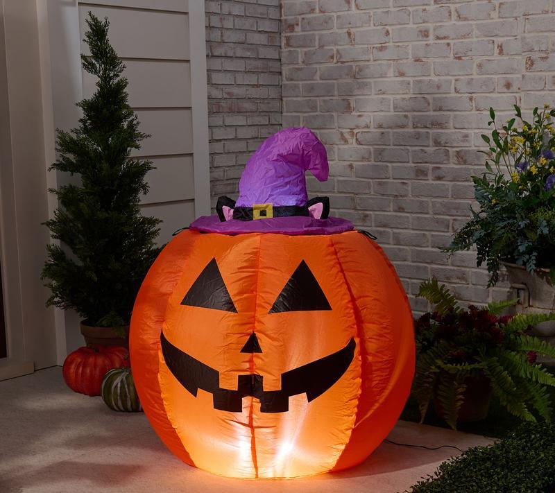 👻Halloween Fast Delivery✈️Hay & Harvest 48" Inflatable Peek-A-Boo Cat Jack-O-Lantern🎃