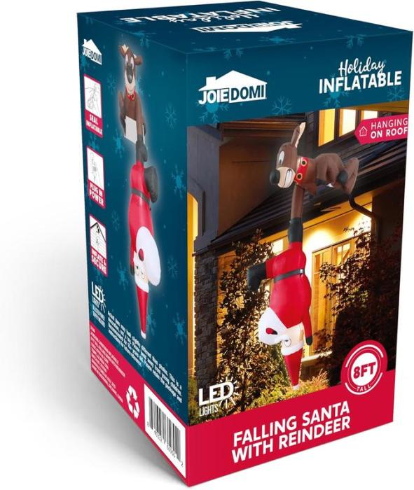 🎅Christmas Inflatable 8 FT Reindeer and Climbing Santa, Blow Up Inflatable with Build-in LED✨（Free Shipping）