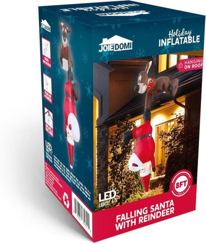 🎅Christmas Inflatable 8 FT Reindeer and Climbing Santa, Blow Up Inflatable with Build-in LED✨（Free Shipping）