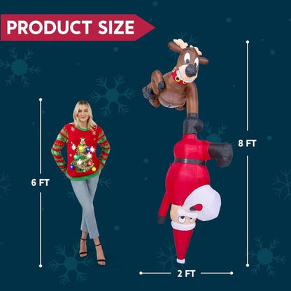 🎅Christmas Inflatable 8 FT Reindeer and Climbing Santa, Blow Up Inflatable with Build-in LED✨（Free Shipping）
