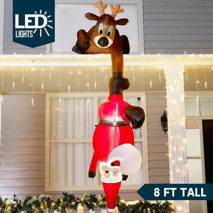 🎅Christmas Inflatable 8 FT Reindeer and Climbing Santa, Blow Up Inflatable with Build-in LED✨（Free Shipping）