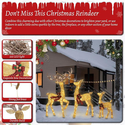 🦌3-Piece Christmas Lighted Reindeer Outdoor Christmas Decoration with 210 LED Lights✨