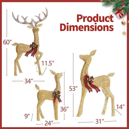 🦌3-Piece Christmas Lighted Reindeer Outdoor Christmas Decoration with 210 LED Lights✨