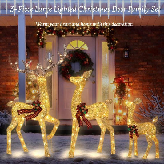 🦌3-Piece Christmas Lighted Reindeer Outdoor Christmas Decoration with 210 LED Lights✨