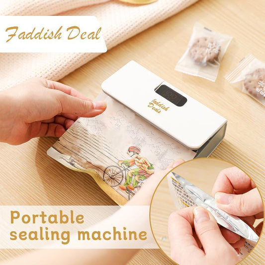 Portable sealing machine, suitable for sealing of snacks, coffee and pet food packaging, bag cutter, rechargeable, compact food storage sealing device