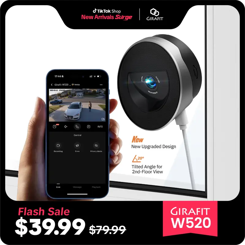 2K Second Floor Window Camera, AI Color Night Vision, Wi-Fi Indoor Security Cameras, Person & Motion Detection