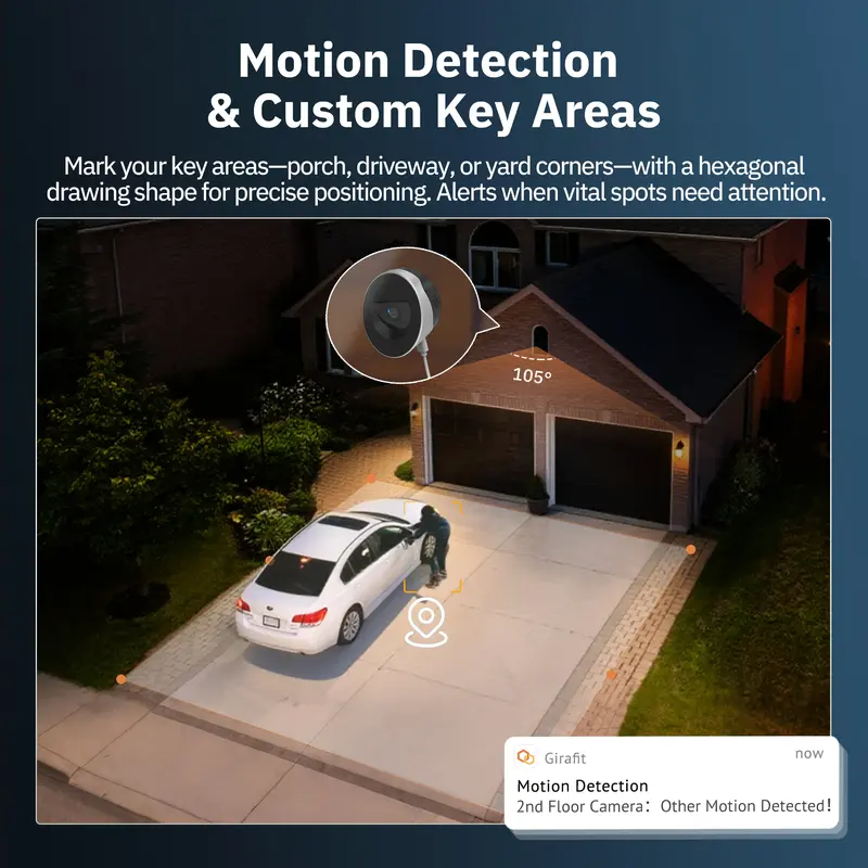 2K Second Floor Window Camera, AI Color Night Vision, Wi-Fi Indoor Security Cameras, Person & Motion Detection