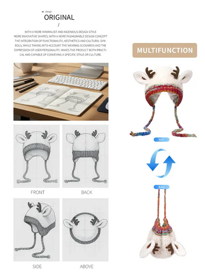 ✨Original design Christmas Knitted Warm Antler Hat🦌 (It can be used as a handbag)