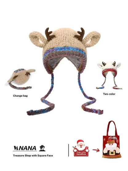 ✨Original design Christmas Knitted Warm Antler Hat🦌 (It can be used as a handbag)