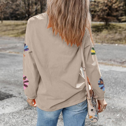 💕Women's Thanksgiving Sweatshirt With Sequin Turkey Graphic Corded Baggy Long Sleeve✨